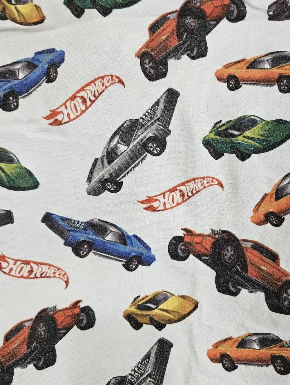 Pottery Barn Kids Hot Wheels FULL Fitted Sheet Organic Cotton Cars Retro